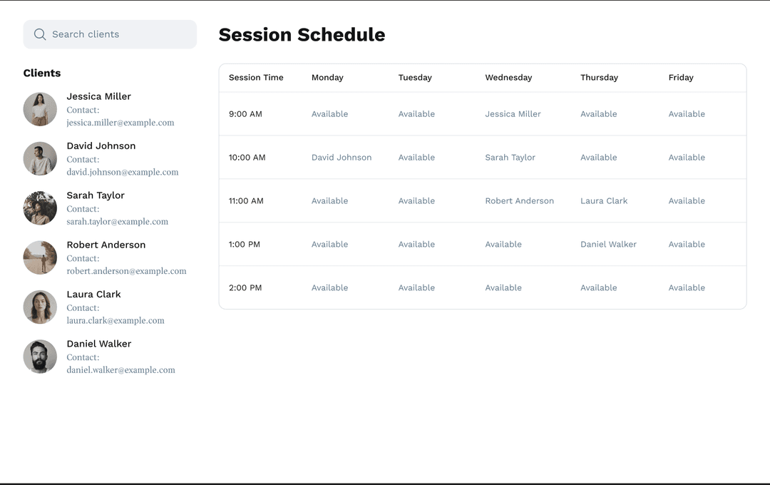 Session Schedule dashboard